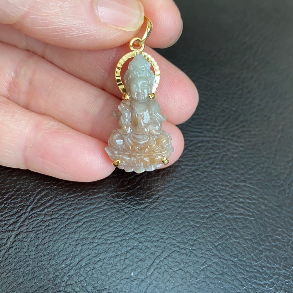 14k Fine Gold Small Kwan Yin Buddha Jade Pendant